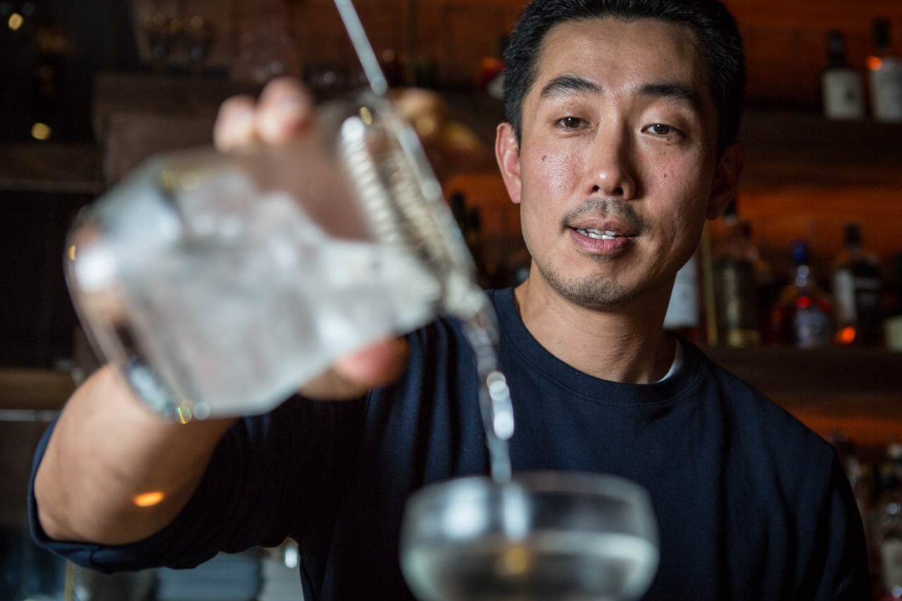 Kenta Goto doing a Sakura Martini at Bar Goto in New York